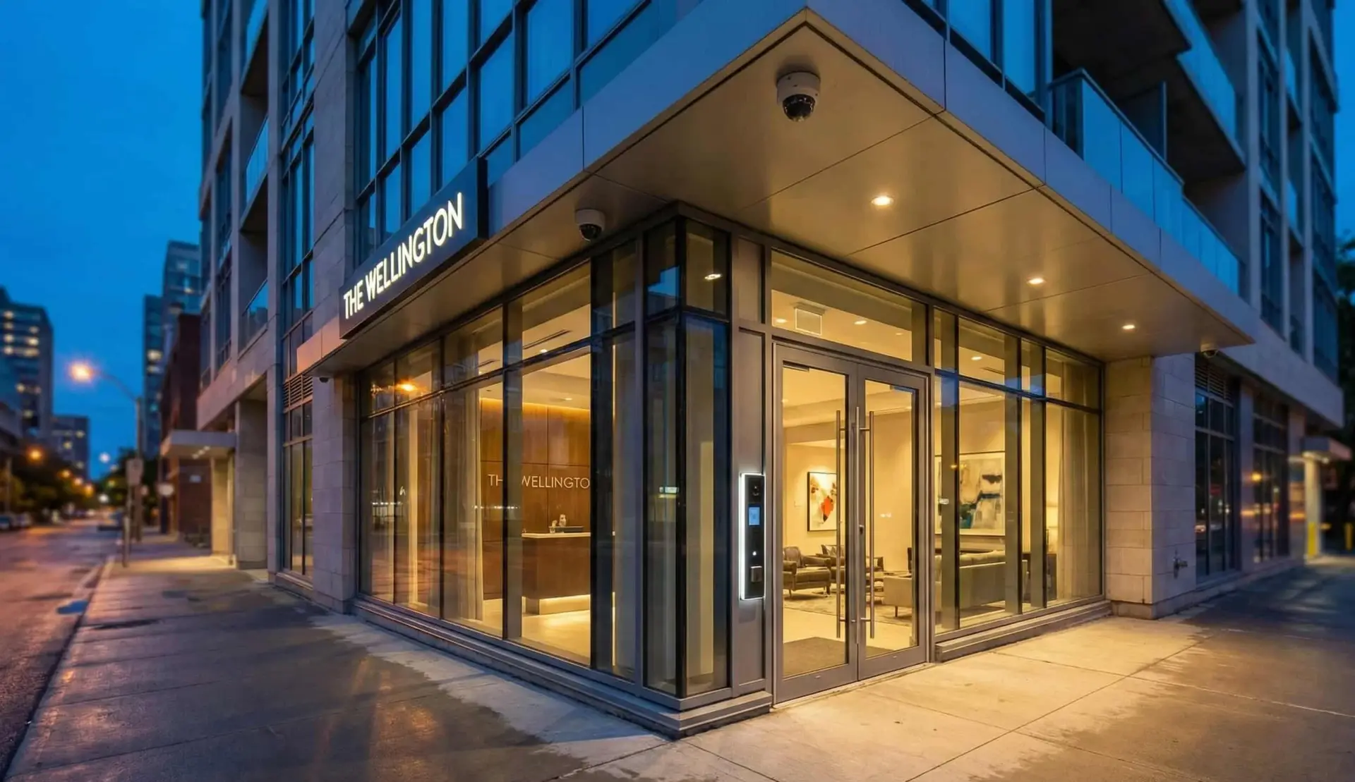 Modern condo building security entrance